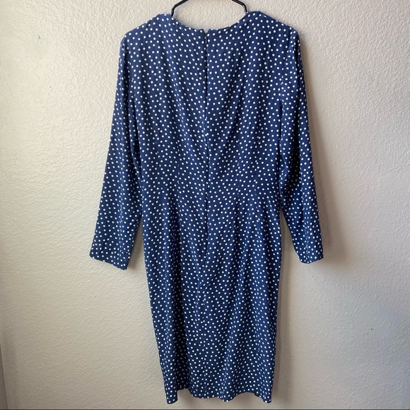 Vintage 80’s Silk Polka Dot Dress | Navy Blue and White | Vintage Size 12 - Picture 6 of 9